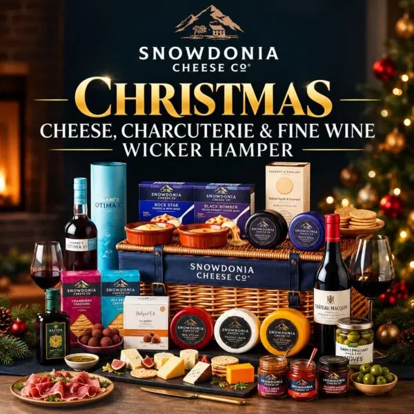 Snowdonia Christmas Cheese, Charcuterie & Fine Wine Wicker Hamper
