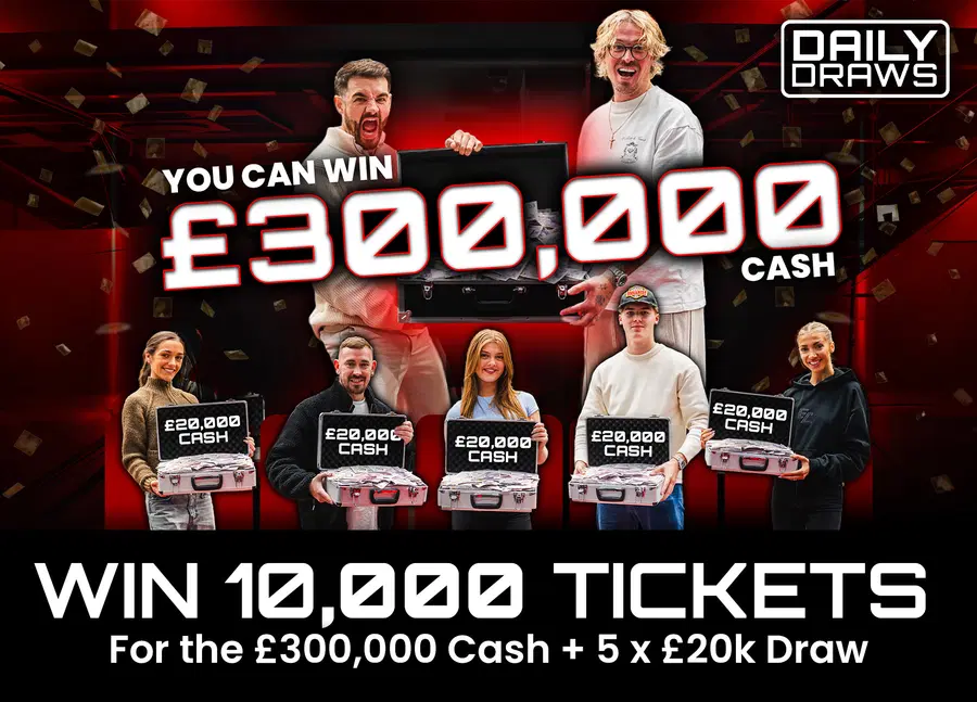 10,000 Tickets worth £500 for Entry in the £300,000 plus 5 prizes of £20,000 Prize Draw