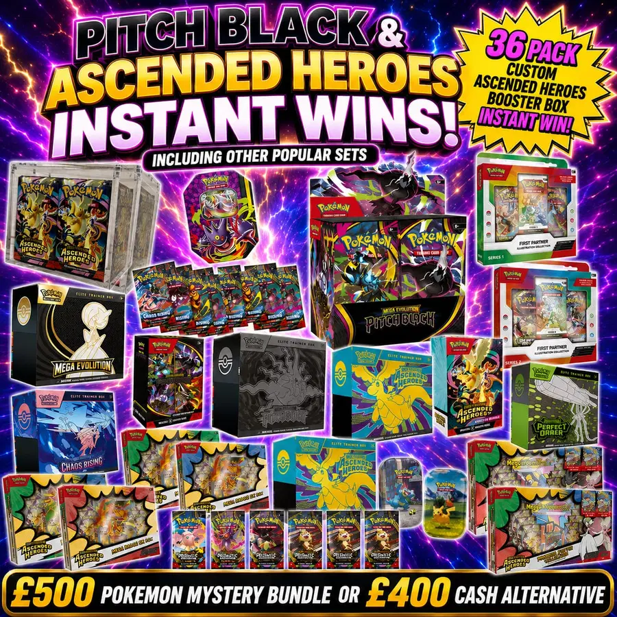 Auto Draw – Pokémon TCG: Ascended Heroes, Pitch Black & More INSTANT WINS – £500 Mystery Bundle End Prize