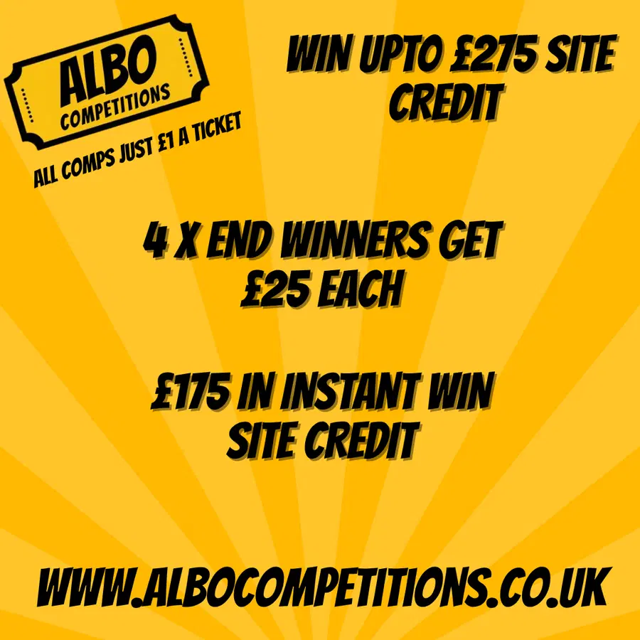 £275 Instant win Competition with 4 x end winners winning £25 Site Credit Each
