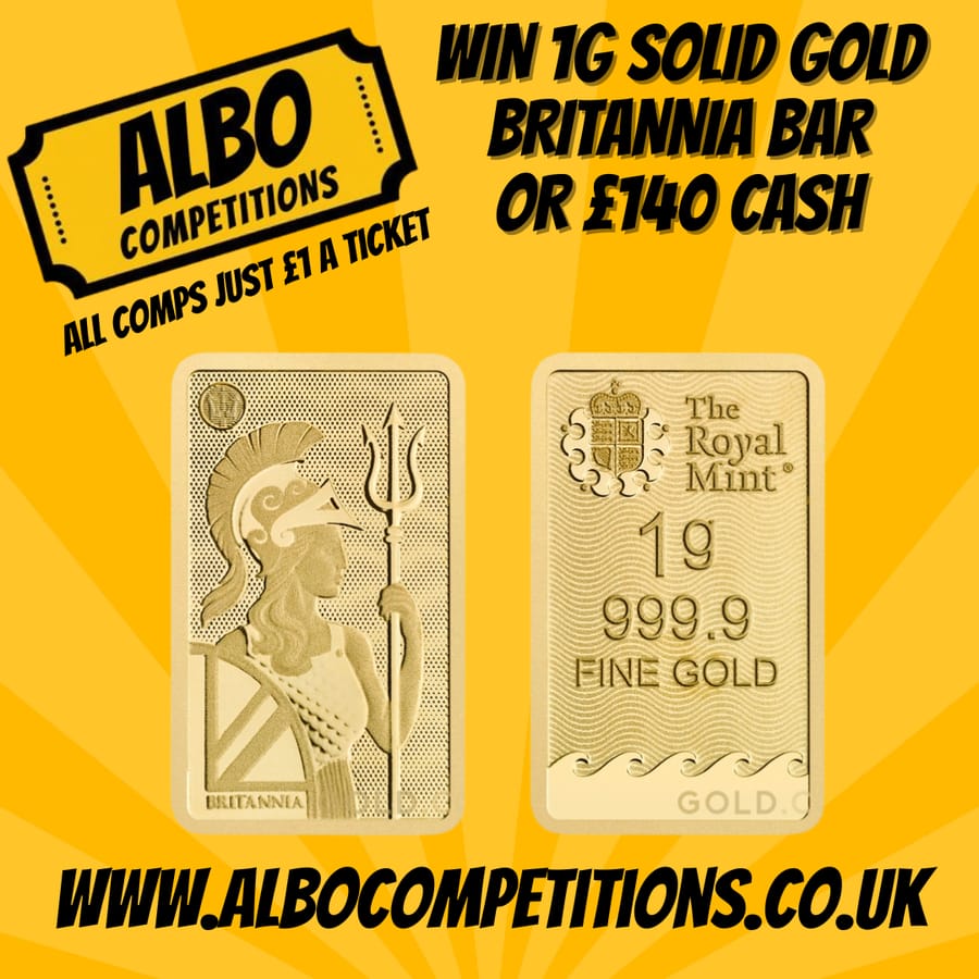 WIN 1G SOLID FINE GOLD BRITANNIA BAR OR £140 CASH