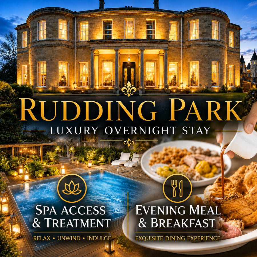 RUDDING PARK Overnight Stay with Evening Meal, Breakfast & Spa Treatment! – RRP £740!