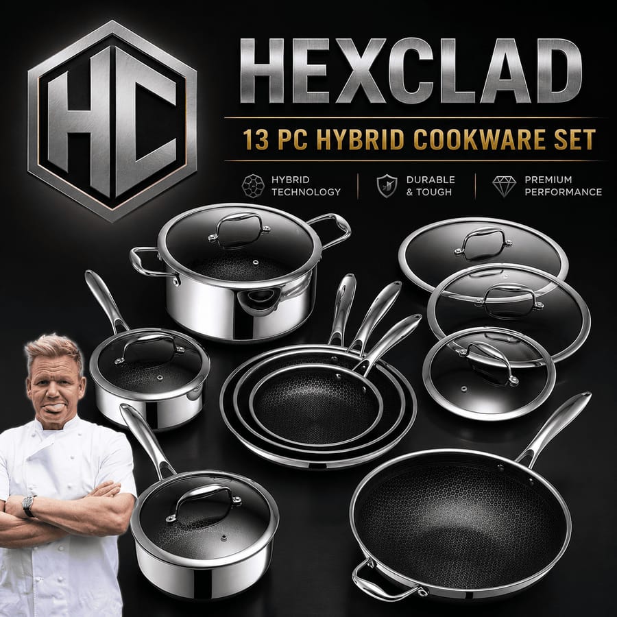 13 pc HexClad Hybrid Cookware Set With Lids – RRP £1,148