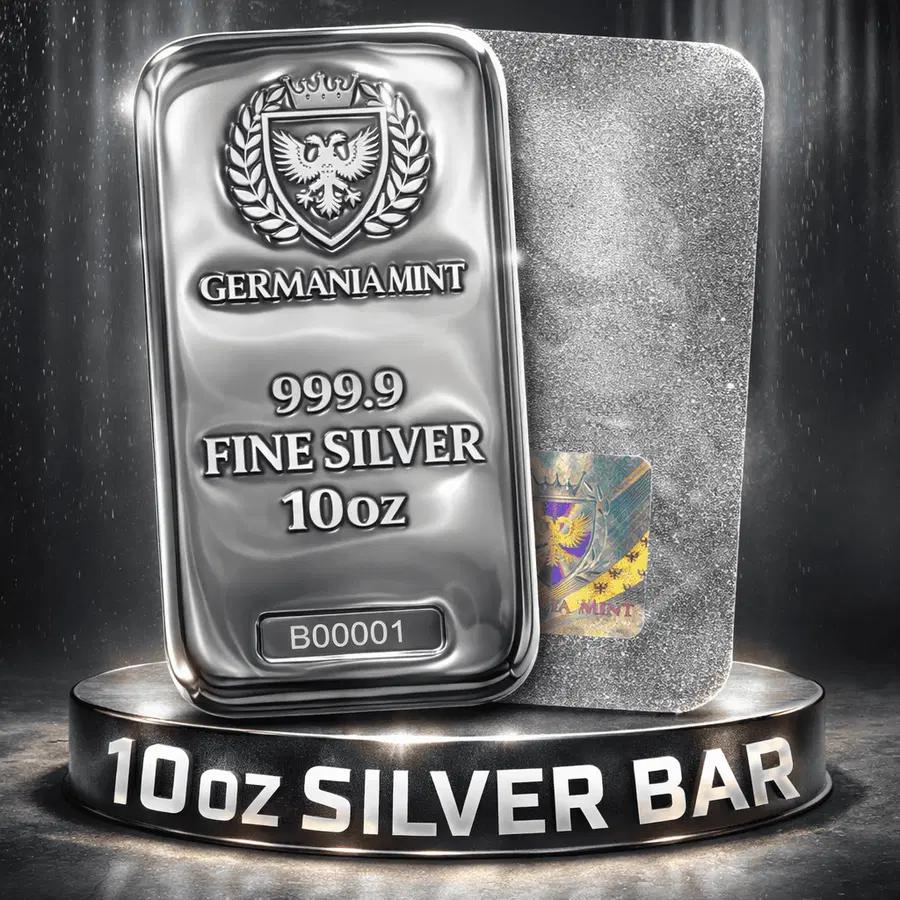 10OZ PURE SILVER BAR GERMANIA MINT BRAND NEW & BOXED