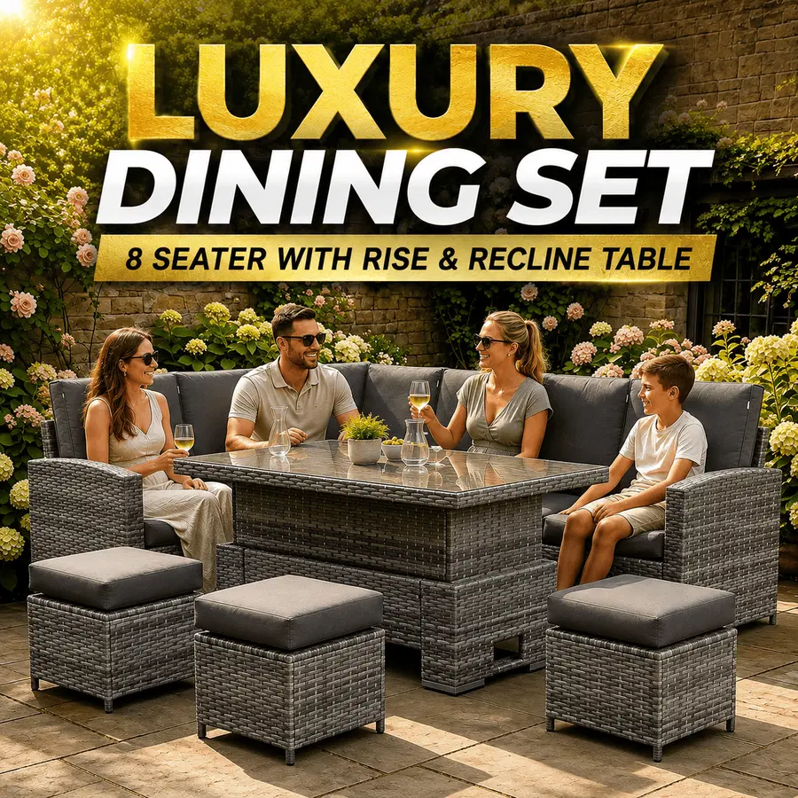 Luxury 8-Seater Garden Dining Set with Rise & Recline Table – RRP £1,200