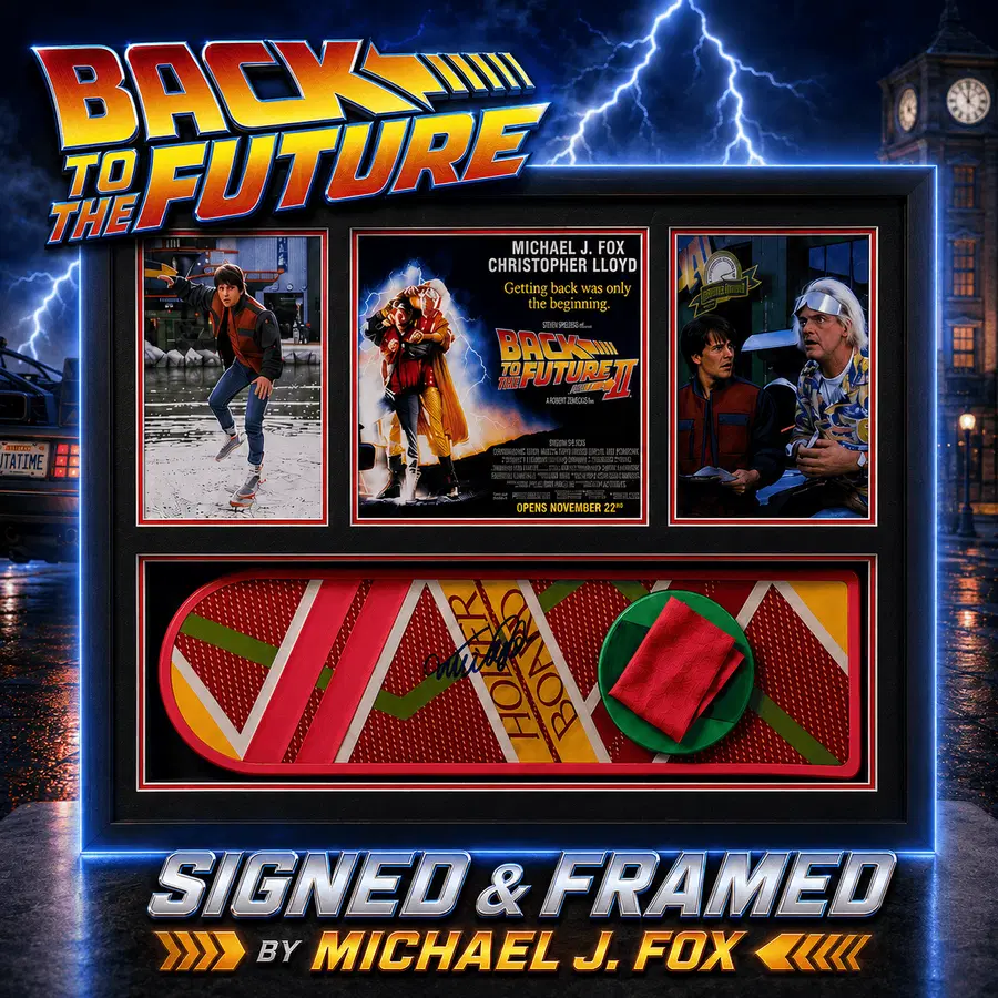 BACK TO THE FUTURE HOVERBOARD SIGNED & FRAMED MICHAEL J FOX – SUPER RARE!