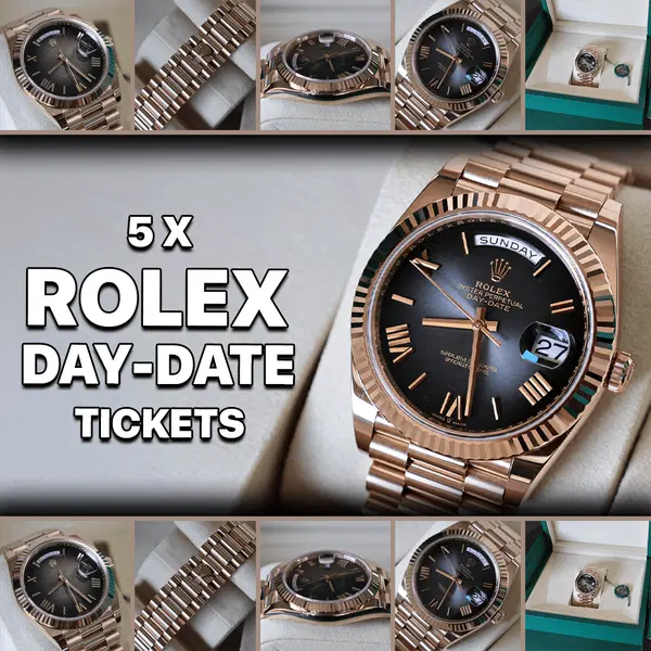 WIN 5 X ROLEX DAY-DATE TICKETS WORTH £250 – DRAW NO.1