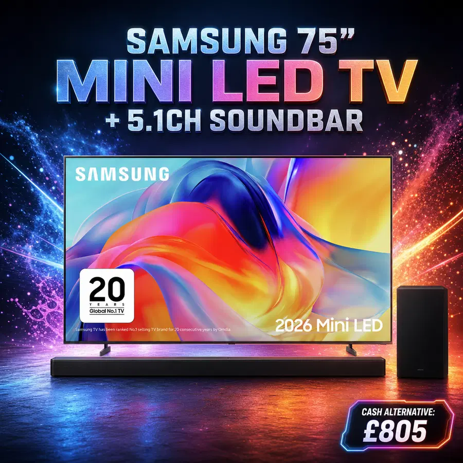 SAMSUNG 75" MINI LED TV + 5.1CH SOUNDBAR