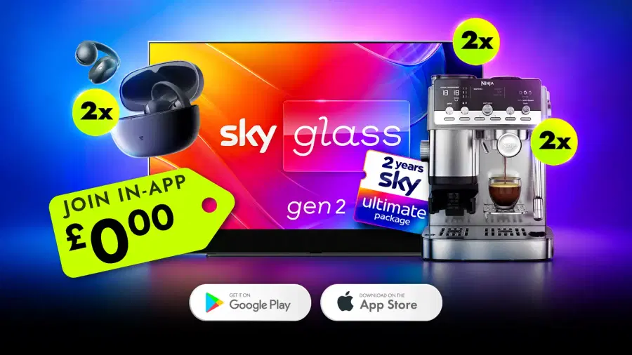 Free 2x Ninja Coffee Machines, 2x Sky Glass TVs, 2x Shokz Earbuds