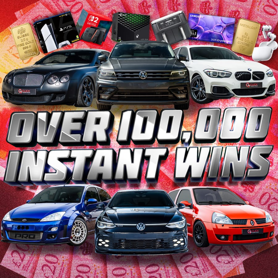 OVER 100,000 INSTANT WINS INCLUDING 6 CARS + £2,000 END PRIZE! *1 IN 4 CHANCE OF WINNING*