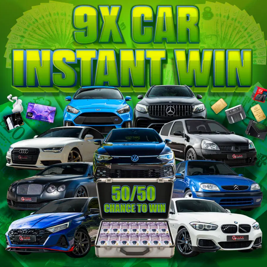 OVER 125,000 INSTANT WINS INCLUDING 9 CARS + £2,000 END PRIZE! *50/50 CHANCE OF WINNING*