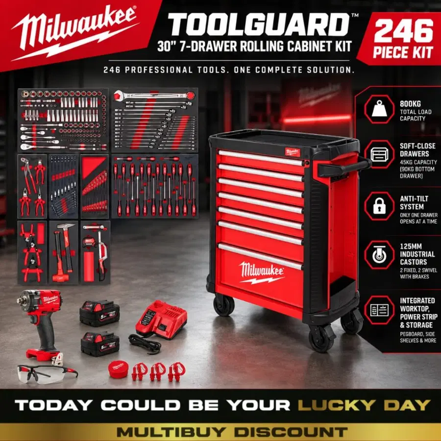 Milwaukee TOOLGUARD™ 30″ Filled 7-Drawer Steel Storage Rolling Cabinet Kit