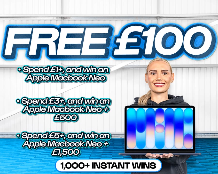 FREE ENTRY - WIN £100 | SPEND £1-£5+ AND WIN AN APPLE MACBOOK NEO & CASH!
