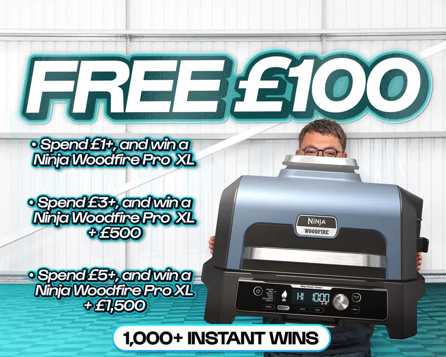 FREE ENTRY - WIN £100 | SPEND £1-£5+ AND WIN THIS NINJA WOODFIRE PRO XL & CASH!