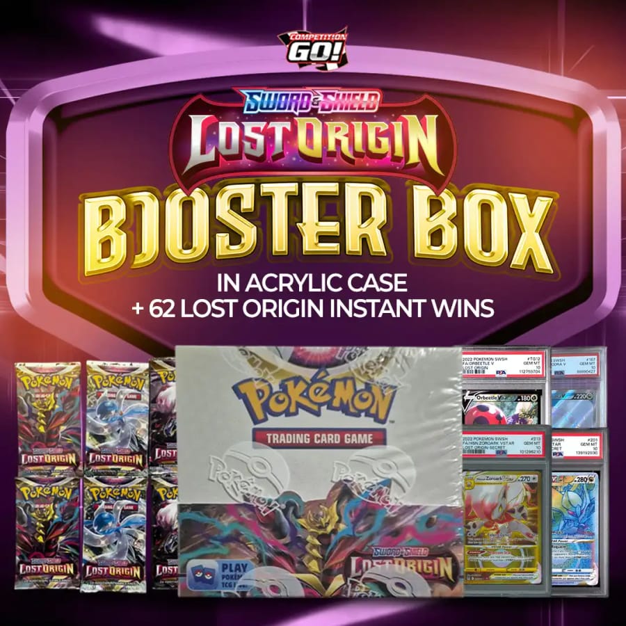 LOST ORIGIN BOOSTER BOX IN ACRYLIC CASE + 62 LOST ORIGIN INSTANT WINS