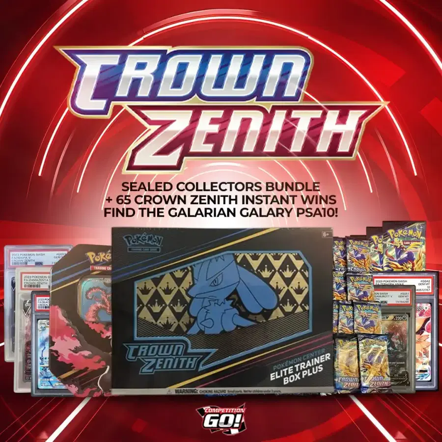 CROWN ZENITH SEALED COLLECTORS BUNDLE + 65 CROWN ZENITH INSTANT WINS - FIND THE GALARIAN GALARY PSA10!