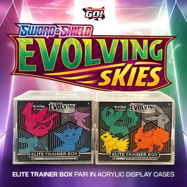 EVOLVING SKIES ELITE TRAINER BOX PAIR - IN ACRYLIC DISPLAY CASES