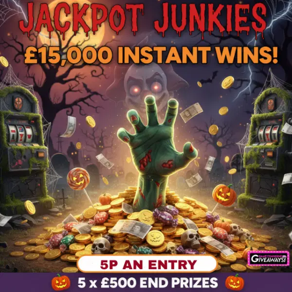 Jackpot Junkies – £15k Cash Instant Wins + 5 x £500 Final Prizes