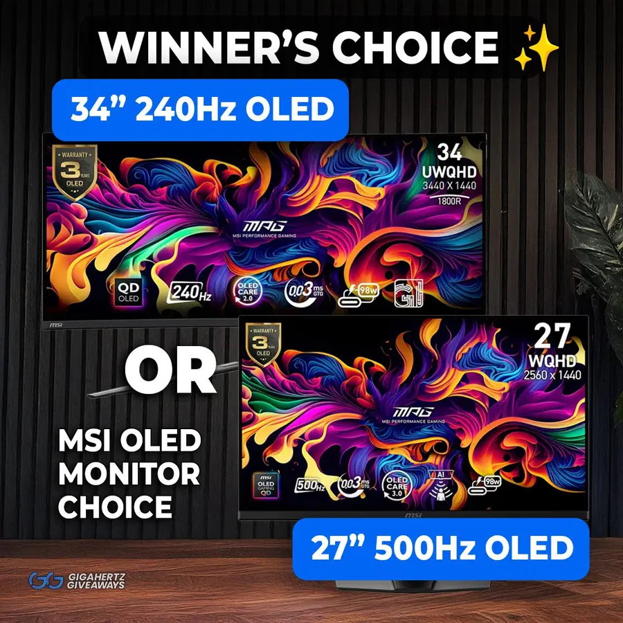 MSI 27″ 500Hz or 34″ 240Hz OLED Monitor | WINNER’S CHOICE