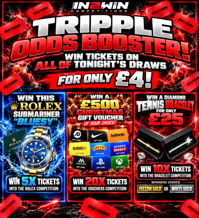 Triple odds booster ( win tickets into all 3 of tonight’s draws!)