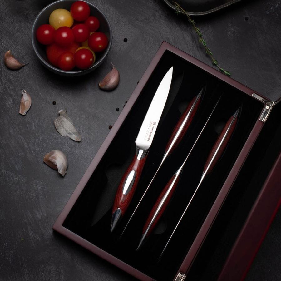 Flint & Flame 4pc Steak Knife Set in Wooden Box