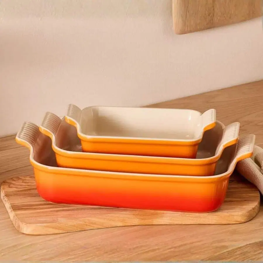 Le Creuset 3pc Volcanic Stoneware Heritage Rectangular Dish Set