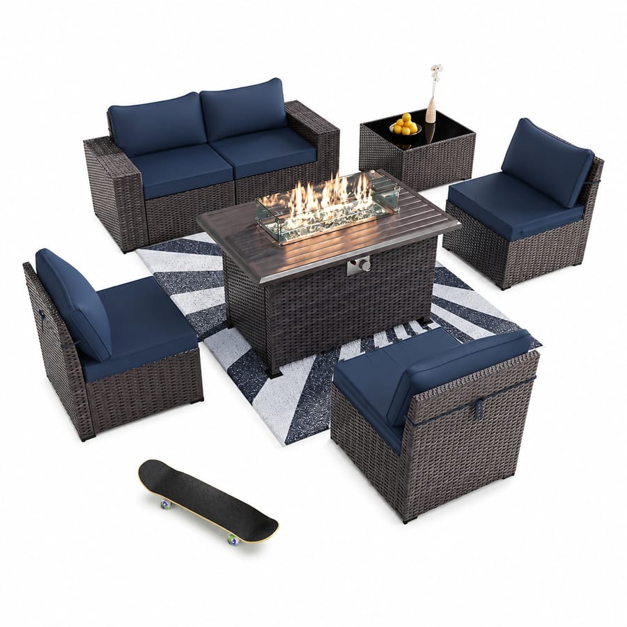 WIN THIS 7 PIECE OUTDOOR PATIO FURNITURE SET WITH GAS PROPANE FIRE PIT TABLE
