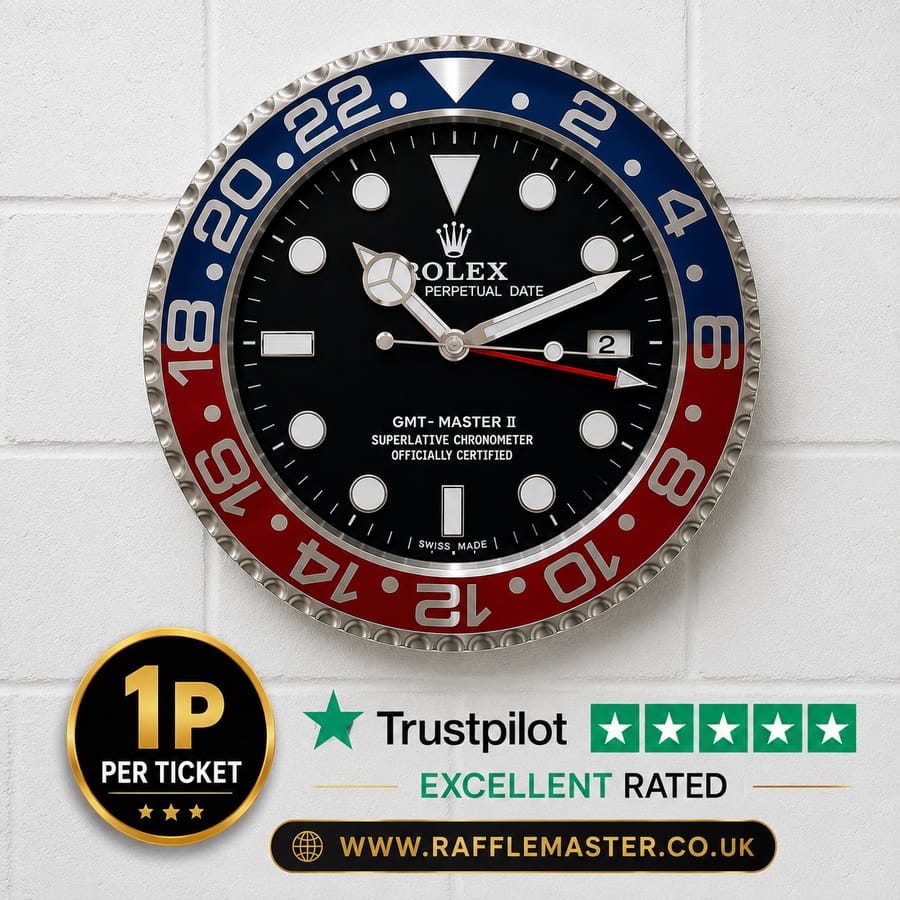 Penny Pinchers Rolex GMT Master 2 Pepsi Wall Clock Only 1p Auto Draw 20-08-26