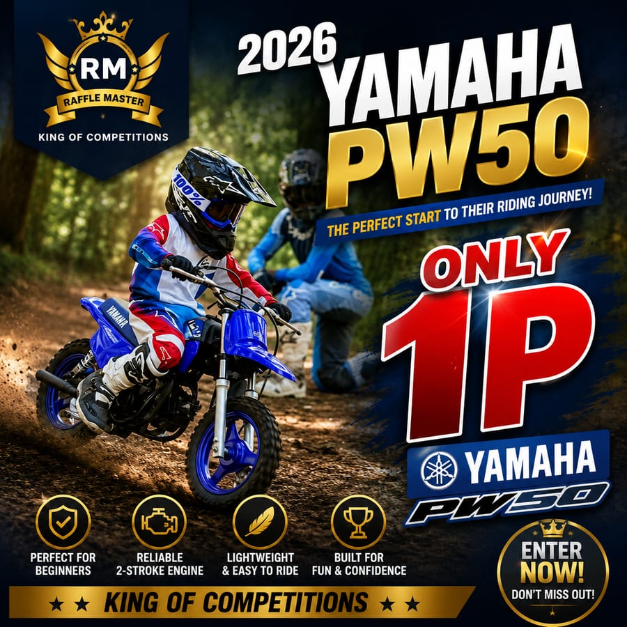 2026 Yamaha PW50 Brand Fire New Kids Motor Cross Bike With Free Helmet Or Take £1500 Cash Alternative Only 99p Live Draw 24-09-26