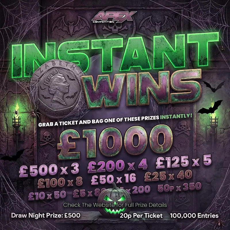 20p INSTAWINS - £500 end prize - 4/10/2026