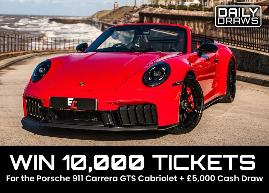 10,000 Tickets worth £500 for Entry in the Porsche 911, 992 Cabriolet+ £5k Cash Draw