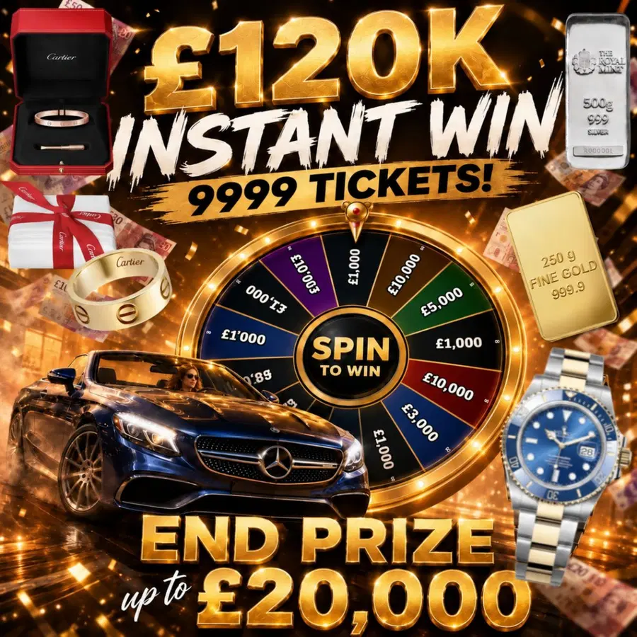 Luxury Jackpot Wheel (Spin for up to £20,000 End Prize) 1 in 4 Chance of Money Back
