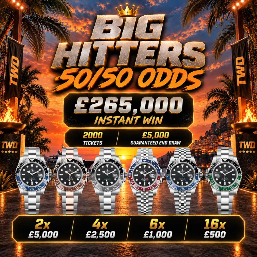 BIG HITTERS GMT CLUB 50/50 ODDS £265,000 INSTANT WIN WITH £5,000 GUARANTEED END DRAW ON SUNDAY 13TH SEPTEMBER