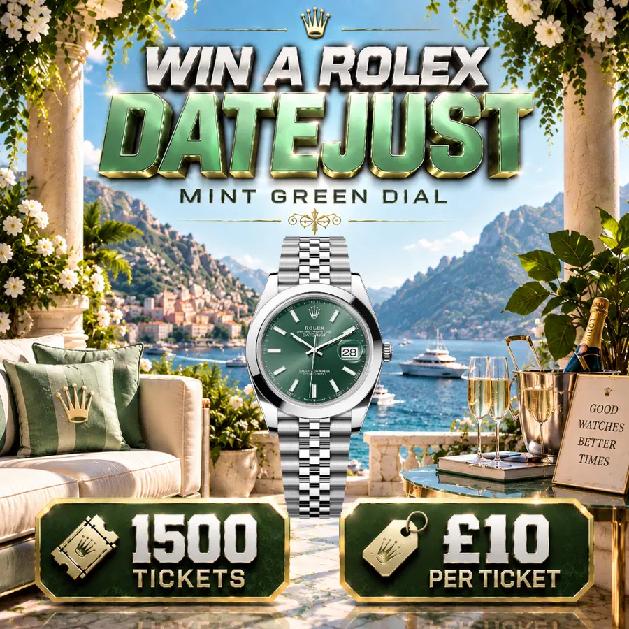 WIN A 2022 ROLEX DATEJUST MINT GREEN DIAL, FULL BOX AND PAPERS ON FRIDAY 11TH SEPTEMBER 2026 AT 8PM