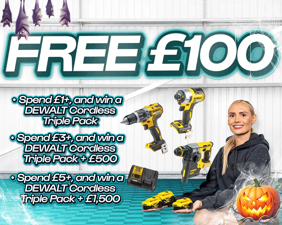 FREE ENTRY - WIN £100 | SPEND £1-£5+ & WIN DEWALT CORDLESS TRIPLE PACK & CASH!