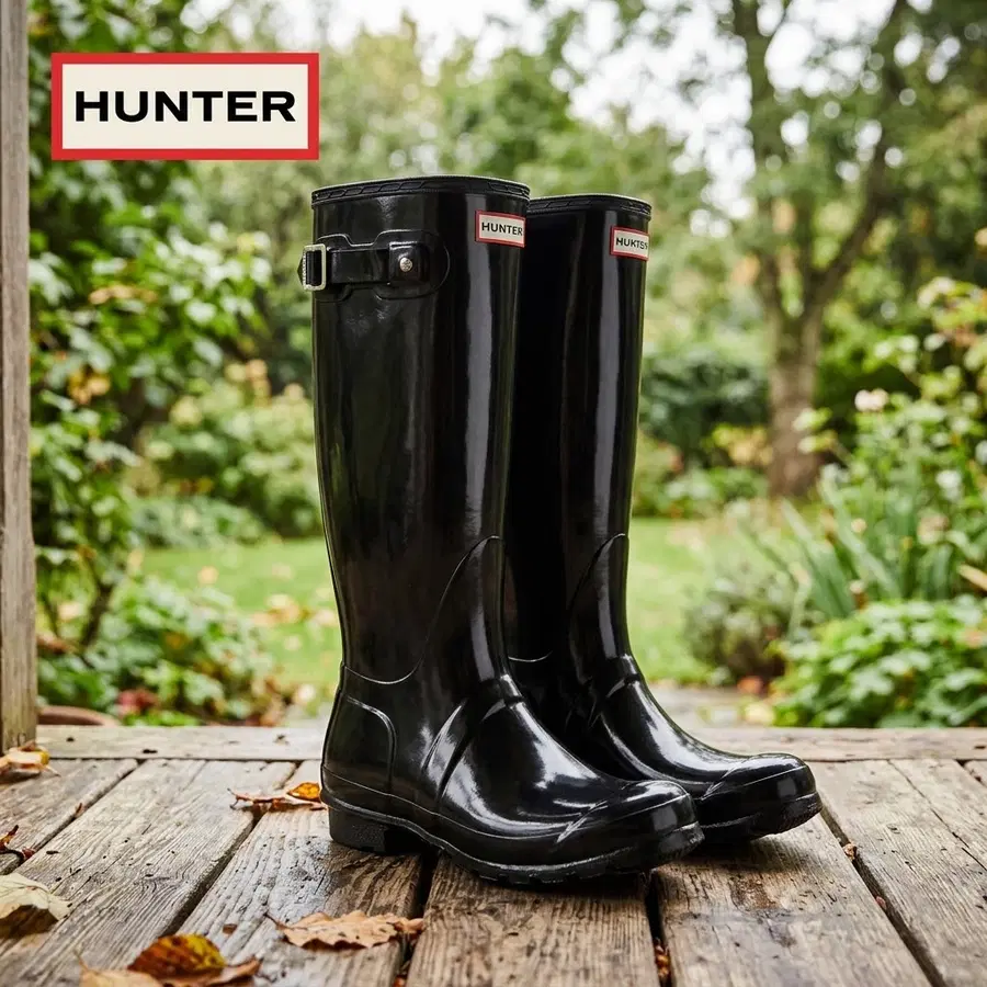 Women's Hunter black gloss wellington boots