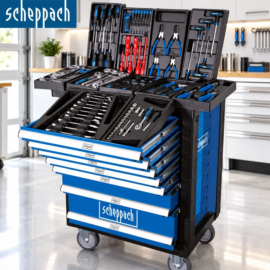 Scheppach 7 Drawers Filled Tool Trolley - 263-Piece Kit