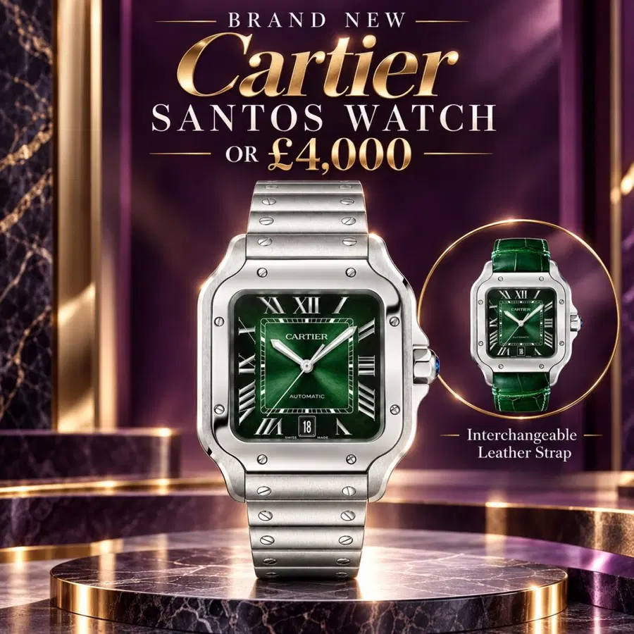 Brand New Cartier Santos Green Dial Watch