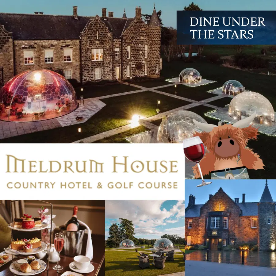 Meldrum House – Country Hotel & Golf Course – 3-course Champagne Dinner in Luxury Dome plus overnight stay with full Scottish breakfast