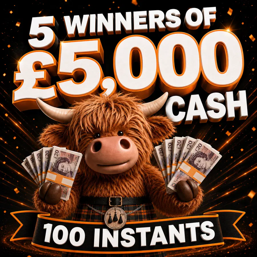 5 Winners of £5,000 Cash + 100 instant wins up for grabs!
