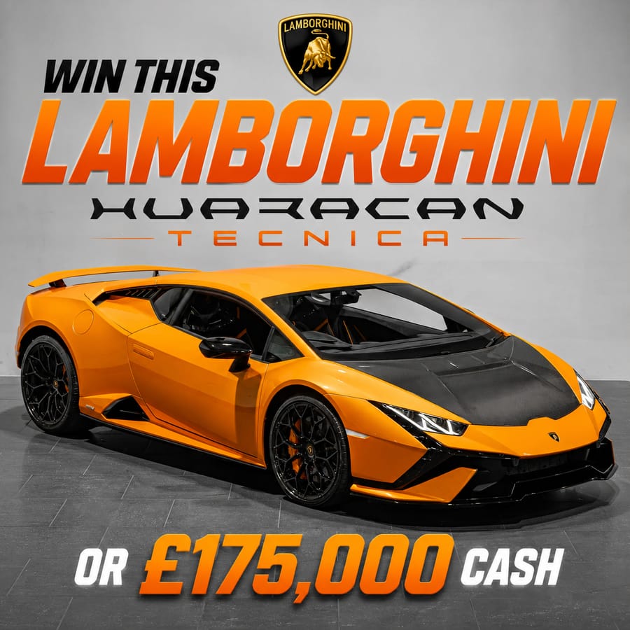 August STAR Prize – WIN This Incredible 2023 Lamborghini Huracan Tecnica + £5,000 Cash – or £175,000 Tax-Free Cash