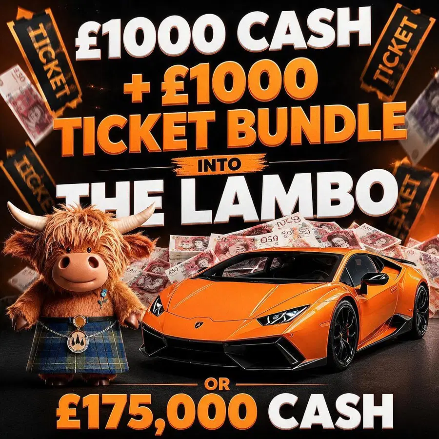 WIN £1,000 CASH Plus £1,000 Golden Ticket into Lamborghini Huracan Tecnica or £175,000 CASH Main Draw