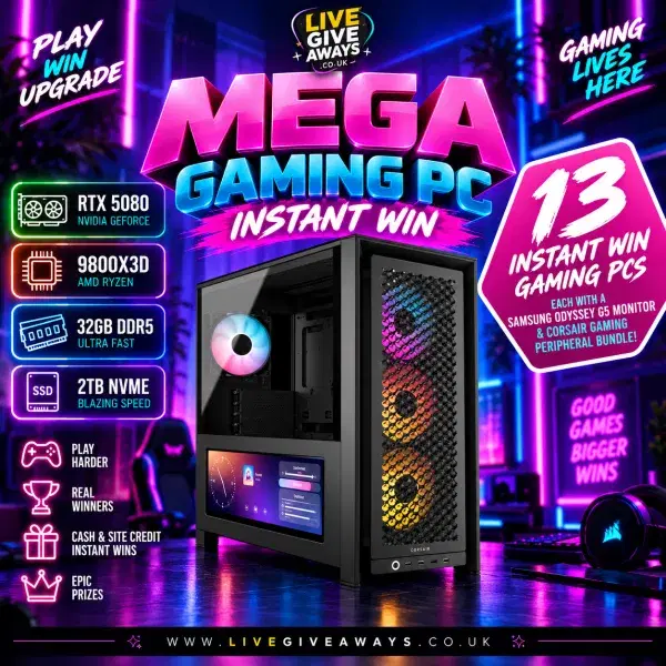 💻🏆 9800X3D RTX 5080 Watercooled Gaming PC 🏆💻 +⚡13 MEGA RTX 5070 32GB DDR5 Gaming PC Bundles + 50 x £100 Instants!