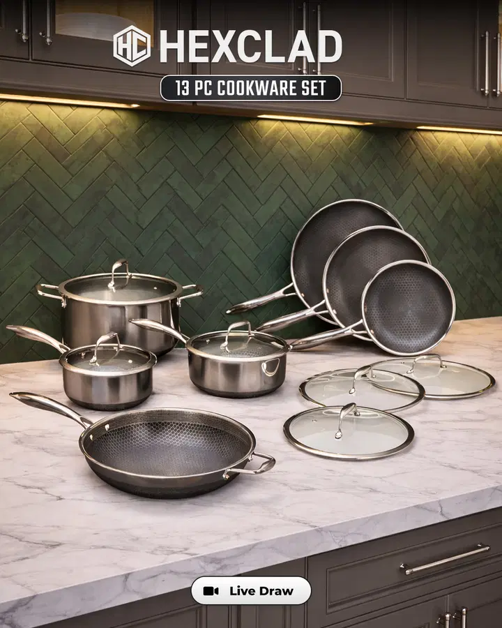 13 Piece HexClad Hybrid Cookware Set with Lids