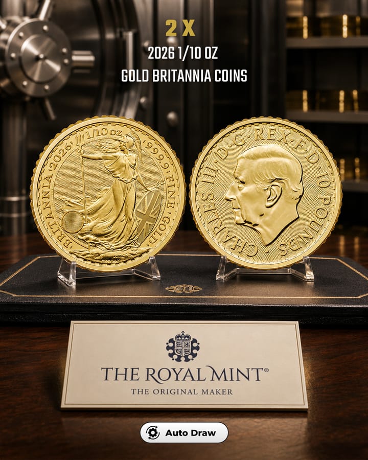 2 x 2026 1/10oz Gold Britannia Coins