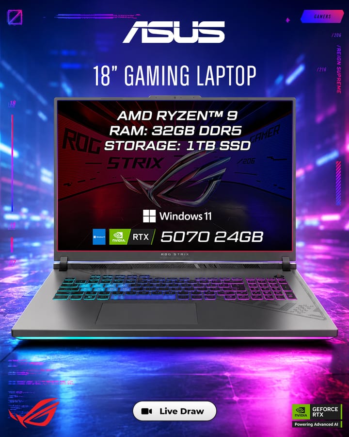 ASUS ROG Strix 18” Gaming Laptop – 32GB RAM, RTX 5070