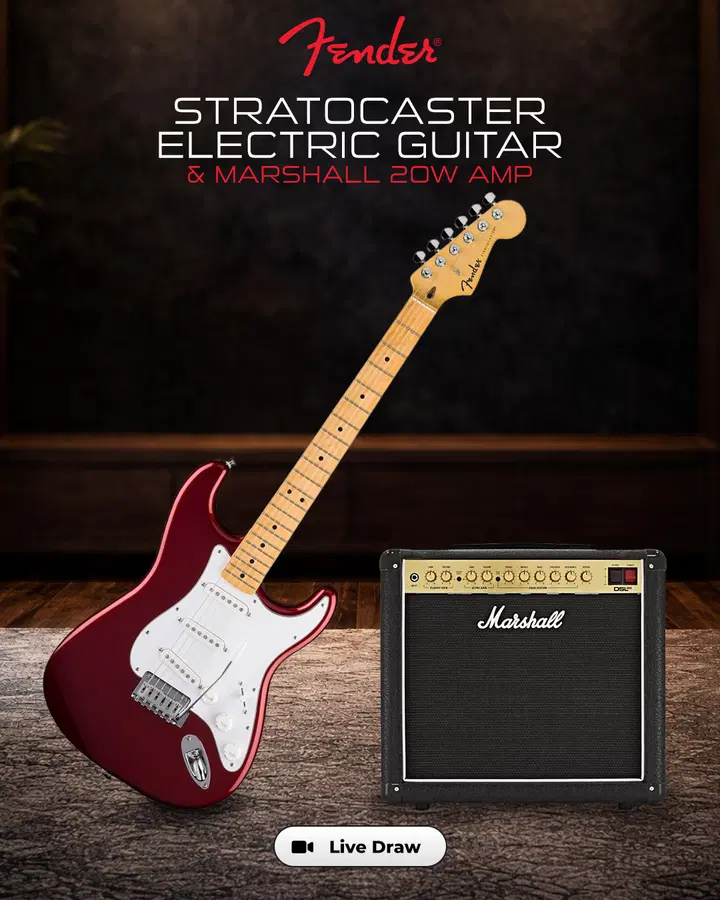 Fender Stratocaster Electric Guitar & Marshall 20W Amp