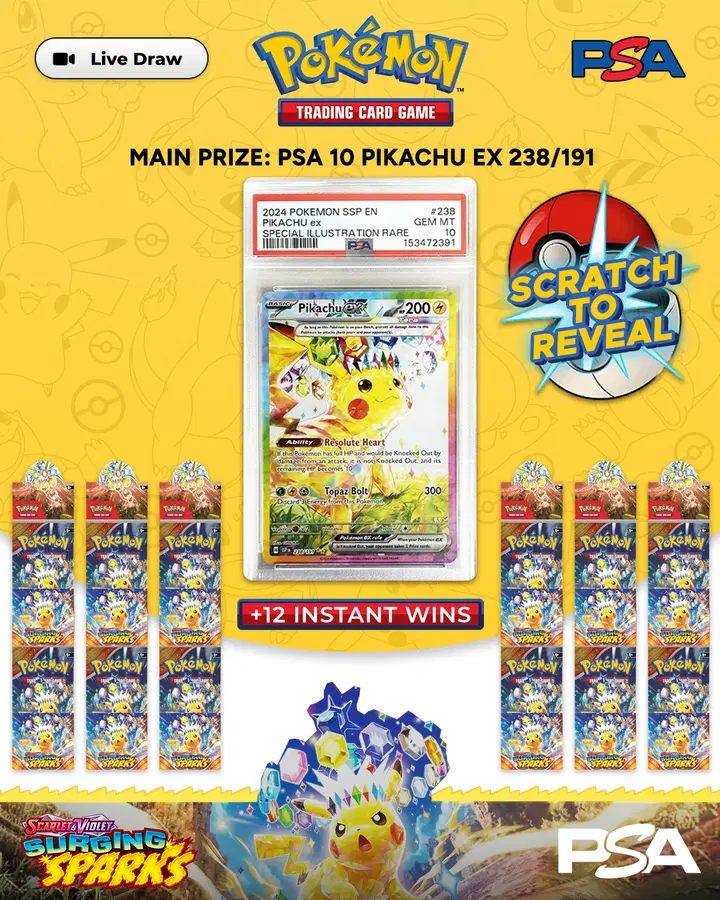 PSA 10 Pikachu EX 238/191 with 12 Instant Wins