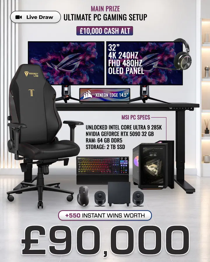 Ultimate PC Gaming Setup (or £10,000) with £90,000 of Instant Wins