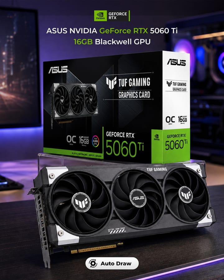 ASUS Nvidia Geforce RTX 5060 Ti 16GB Blackwell GPU
